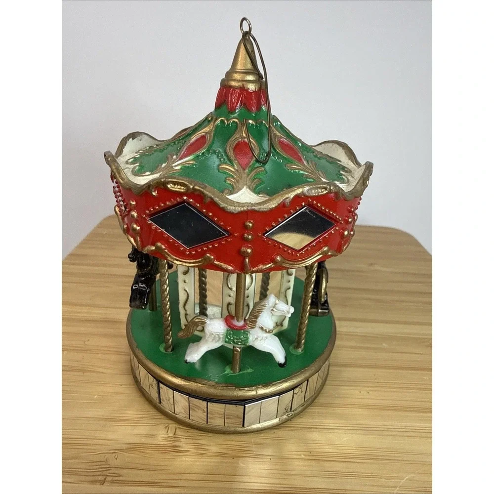 Vintage 1991 Noma Mirror Carousel 4 Horses Merry-Go-Round Ornament/Figurine‎ 4